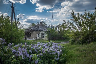 Ukrayna 'nın Donetsk Oblastı' ndaki Yampil köyünde ağır hasar gören ya da yıkılan evler. Ukrayna askerleri Yampil 'i Ekim 2022' de kurtardılar. Rus kuvvetleri Mayıs ayından beri bölgeyi kontrol ediyordu. Evler harabe ve siviller yaşamak zorunda.