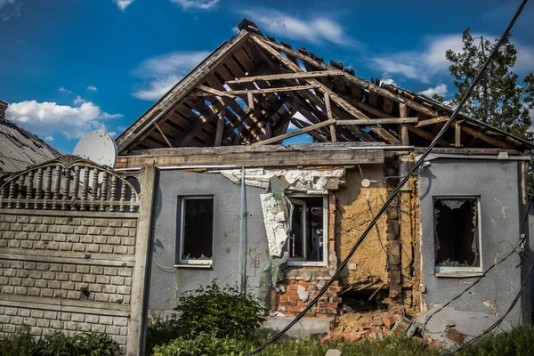 stock image Heavily damaged or destroyed houses in the village of Yampil, Donetsk Oblast in Ukraine. Ukrainian troops liberated Yampil in early October 2022. Russian forces had controlled the area since May. Houses are in ruins and civilians are forced to live w