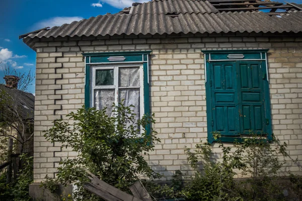 Maisons Lourdement Endommagées Détruites Dans Village Yampil Oblast Donetsk Ukraine — Photo