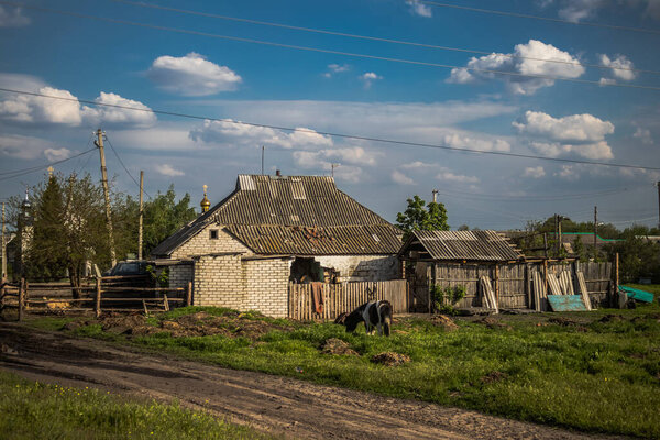 Heavily damaged or destroyed houses in the village of Yampil, Donetsk Oblast in Ukraine. Ukrainian troops liberated Yampil in early October 2022. Russian forces had controlled the area since May. Houses are in ruins and civilians are forced to live w