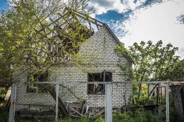 Casas Gravemente Dañadas Destruidas Pueblo Yampil Óblast Donetsk Ucrania Las —  Fotos de Stock