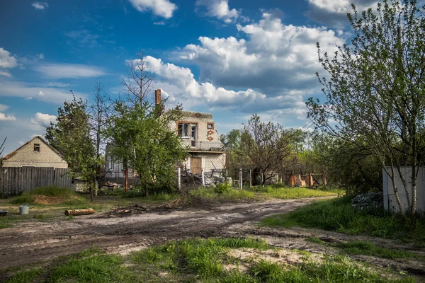 Zwaar Beschadigd Verwoest Huizen Het Dorp Yampil Donetsk Oblast Oekraïne — Stockfoto