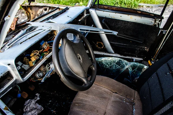 Estrada Lyman Carro Civil Foi Destruído Por Soldados Russos Frente — Fotografia de Stock