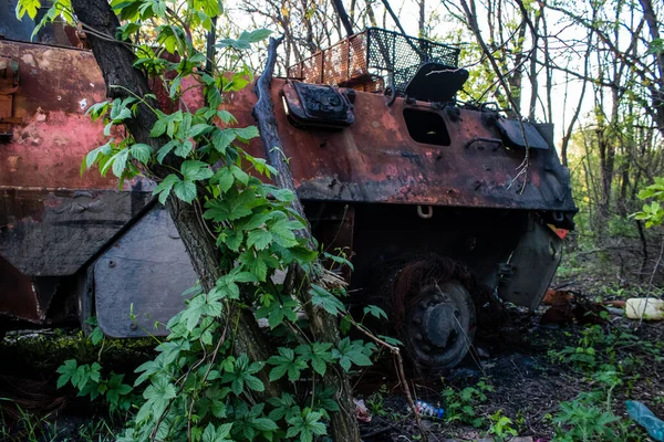 Veículo Blindado Btr Exército Ucraniano Foi Destruído Por Fogo Artilharia — Fotografia de Stock