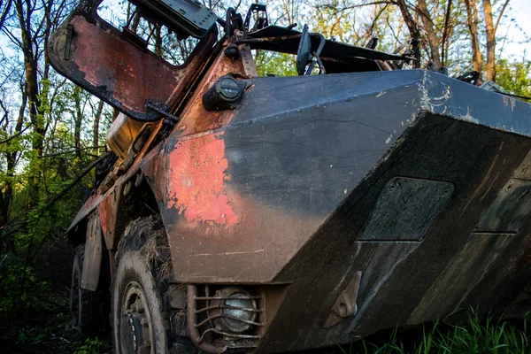 Ukraińska Armia Czołgu Pancernego Btr Została Zniszczona Przez Ostrzał Artyleryjski — Zdjęcie stockowe