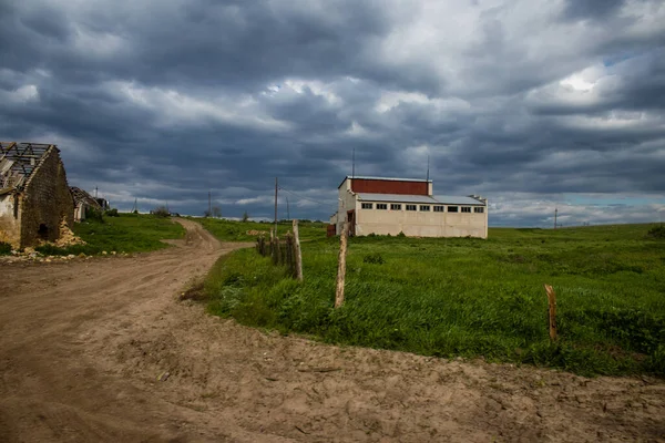 stock image Damaged buildings located at the village of Krasnohorivka, Russian army bombs civilian targets and cause a lot of damage. The Russian army has invaded Ukraine and heavy fighting is taking place in this area which has become a battlefield. The village