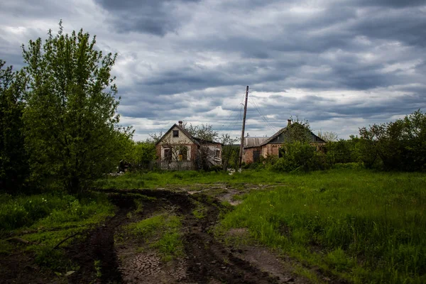 Poškozené Budovy Obci Krasnohorivka Ruská Armáda Bombarduje Civilní Cíle Způsobují — Stock fotografie