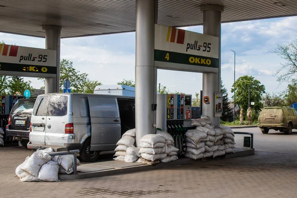 Okko Gas Station Kramatorsk Protected Sand Bags Because Its Located — Stock Photo, Image