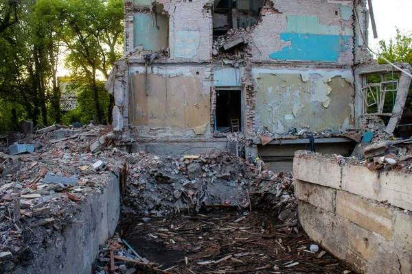 Edifici Danneggiati Situati Nella Città Kostiantynivka Esercito Russo Bombarda Obiettivi — Foto Stock