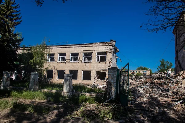 우크라 Tchassiv Yar 2023 차시야 Tchassiv Yar 마을에 손상된 건물들 — 스톡 사진