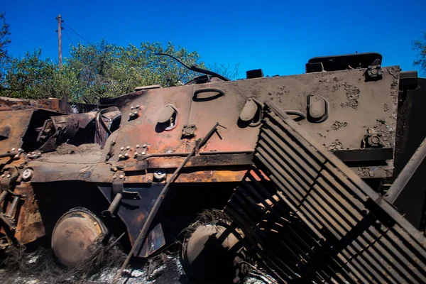 Elpusztította Ukrán Páncélozott Járművet Amely Tchassiv Yar Városában Található Erős — Stock Fotó