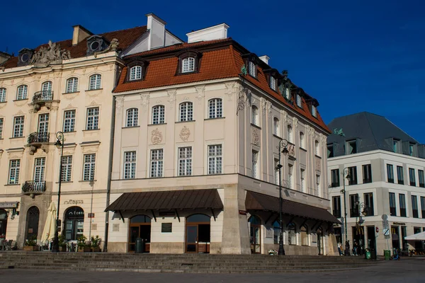 Warschau Polen Mai 2023 Fassade Eines Restaurierten Mittelalterlichen Gebäudes Rund — Stockfoto
