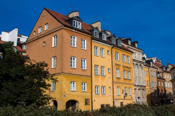 stock image Warsaw, Poland - May 28, 2023 Facade of restored medieval building around Stary Rynek, Old Town Market Place. The urban complex is almost entirely reconstructed after the WWII total destruction.