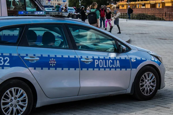 Warsawa Polandia Mei 2023 Mobil Polisi Yang Mengemudi Pusat Kota — Stok Foto