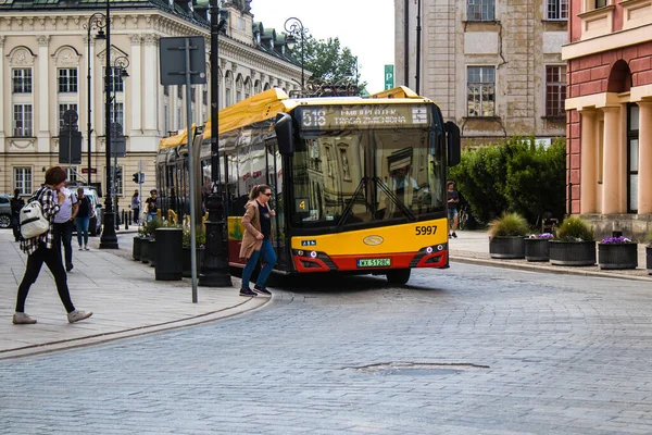 Warsaw Poland May 2023 Bus Driving Streets Warsaw Part Transport — Stock Photo, Image