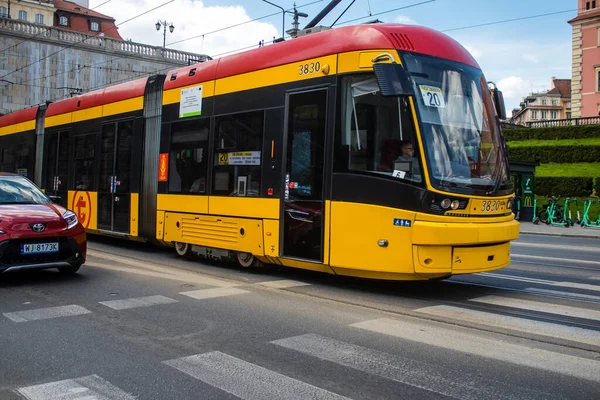 Warsaw Poland May 2023 Electric Tram Driving Streets Warsaw Part — Stock Photo, Image