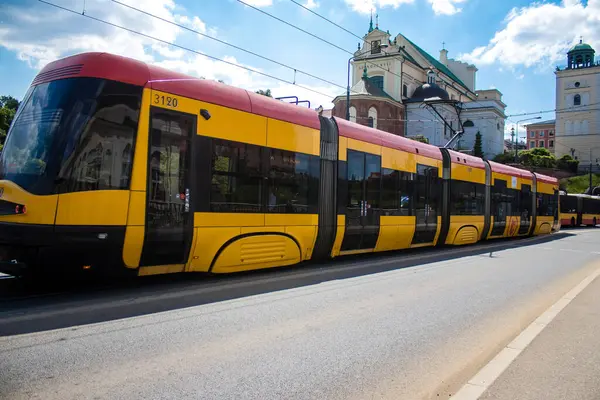 Warschau Polen Mai 2023 Elektrische Straßenbahn Fahren Den Straßen Von — Stockfoto
