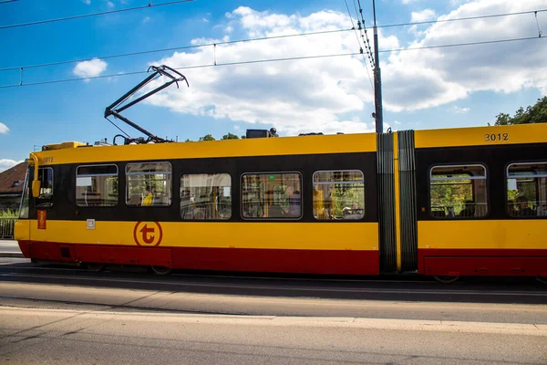 Warsaw Poland May 2023 Electric Tram Driving Streets Warsaw Part — Stock Photo, Image