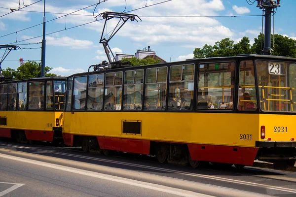 Warschau Polen Mai 2023 Elektrische Straßenbahn Fahren Den Straßen Von — Stockfoto