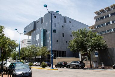 Seville, İspanya - Haziran 06, 2023 Cartuja Adası Mimari ve şehir manzarası, Sevilla semtlerinden biri, sembolik şehir ve Endülüs 'ün başkenti.