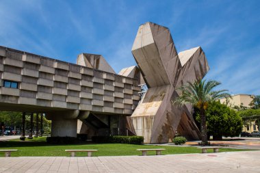 Seville, İspanya - Haziran 06, 2023 Cartuja Adası Mimari ve şehir manzarası, Sevilla semtlerinden biri, sembolik şehir ve Endülüs 'ün başkenti.