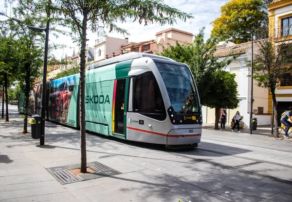 Sevilla Spanien Juni 2023 2023 Elektrische Straßenbahnen Fahren Den Straßen — Stockfoto