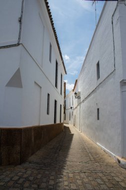 Carmona, İspanya - 10 Haziran 2023 Carmona kentinin mimari ve şehir manzarası. Avrupa 'nın en eski şehirlerinden birinin dar beyaz sokaklarından biri ve Güney İspanya' nın Endülüs bölgesinde sembolik bir yer.