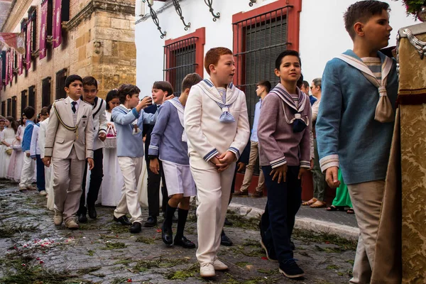 Carmona España Junio 2023 Niños Pequeños Participando Fiesta Del Corpus — Foto de Stock