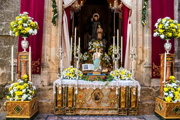 stock image Carmona, Spain - June 11, 2023 Catholic religious artefacts used during the feast of Corpus Christi. The procession takes place in the city of Carmona in southern Spain