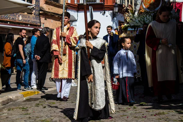 Enfant Catholique Paroisse Participant Procession Corpus Christi Une Tradition Séculaire — Photo