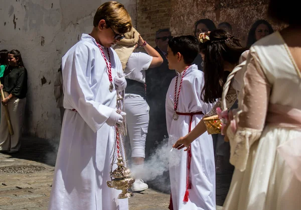 Enfant Catholique Paroisse Participant Procession Corpus Christi Une Tradition Séculaire — Photo