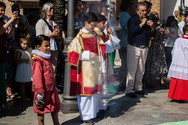 Niño Parroquia Católica Que Participa Procesión Del Corpus Christi Una — Foto de Stock