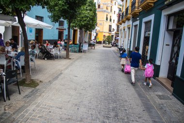 Sevilla, İspanya - 13 Haziran 2023 Sevilla şehir merkezi, sembolik bir şehir ve Endülüs 'ün başkenti..
