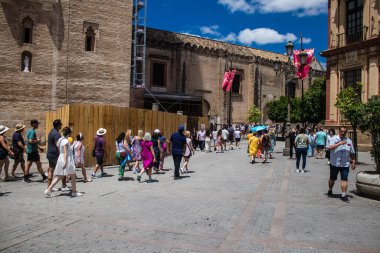 Sevilla, İspanya - 13 Haziran 2023 Sevilla şehir merkezi, sembolik bir şehir ve Endülüs 'ün başkenti..