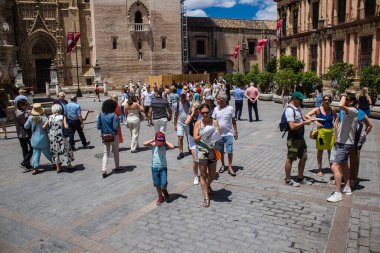 Sevilla, İspanya - 13 Haziran 2023 Sevilla şehir merkezi, sembolik bir şehir ve Endülüs 'ün başkenti..