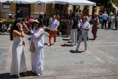 Sevilla, İspanya - 13 Haziran 2023 Sevilla şehir merkezi, sembolik bir şehir ve Endülüs 'ün başkenti..