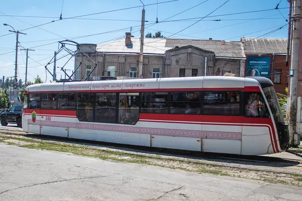 Saporischja Ukraine Juli 2023 Straßenbahn Rollt Durch Die Straßen Von — Stockfoto