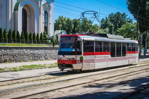 Zaporizhia Ukrajina Července 2023 Tramvaj Ulicích Zaporizhia Město Řece Dněpru — Stock fotografie