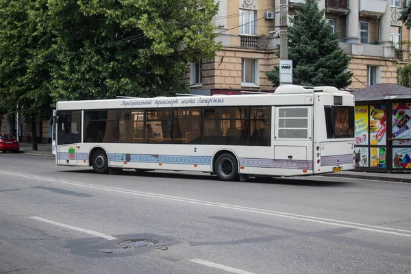 Zaporizhia Ukraine July 2023 Bus Rolling Streets Zaporizhia Town Dnieper — Stock Photo, Image