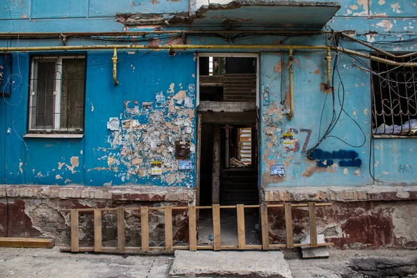 Запорожье Украина Июля 2023 Восстановление Здания После Нападения Российской Ракеты — стоковое фото