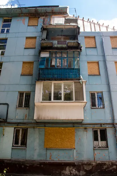 Zaporizhia Ukraina Juli 2023 Byggnaden Restaureras Efter Attack Rysk Missil — Stockfoto