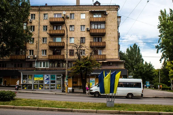 Zaporizhia Ukraina Juli 2023 Stadsbilden Zaporizhia Stad Vid Floden Dnepr — Stockfoto