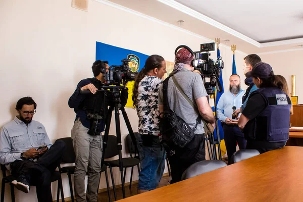 Intervju Med Yevhen Yevtushenko Chef För Militärförvaltningen Nikopol Distriktet Utländska — Stockfoto