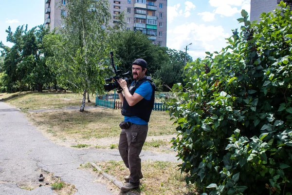 Cagatay Yavuz Operadores Câmera Trabalhando Com Omar Hajj Correspondente Europa — Fotografia de Stock