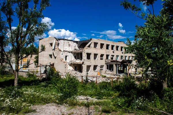 Nikopol Ucrania Julio 2023 Edificios Dañados Nikopol Ejército Ruso Bombardea — Foto de Stock