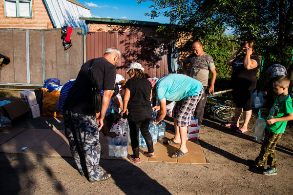 The few civilians residing in the village of Kam'yanka in Ukraine receive aid from humanitarian organizations. People live without water and electricity. The Russian army was driven out by the Ukrainians after several months of occupation.