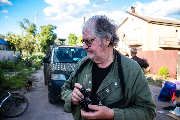 Este Excelente Jornalista Fotógrafo Grande Repórter Francês Cobre Guerra Ucrânia — Fotografia de Stock
