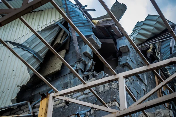 Gli Edifici Furono Gravemente Danneggiati Dai Bombardamenti Durante Battaglia Lyman — Foto Stock