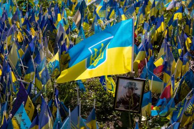 Thousands of flags have been planted at the makeshift memorial for fallen soldiers in Maidan Square in Kyiv. Each flag is a tribute to someone who was killed by Russia's war in Ukraine. The flags of different countries whose fighters are nationals ar
