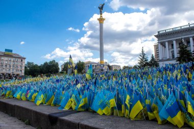 Thousands of flags have been planted at the makeshift memorial for fallen soldiers in Maidan Square in Kyiv. Each flag is a tribute to someone who was killed by Russia's war in Ukraine. The flags of different countries whose fighters are nationals ar